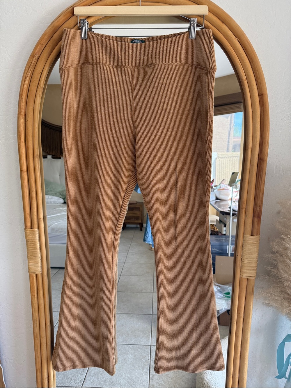 wild fable Ribbed Knit Flared Leggings in Camel Brown